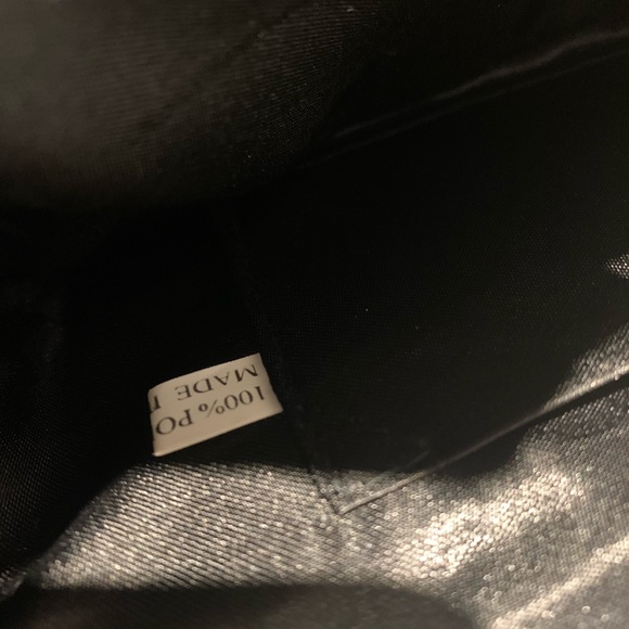 Black Satin Evening Clutch Bag with Thin Silvertone Shoulder Chain Strap - Picture 7 of 7